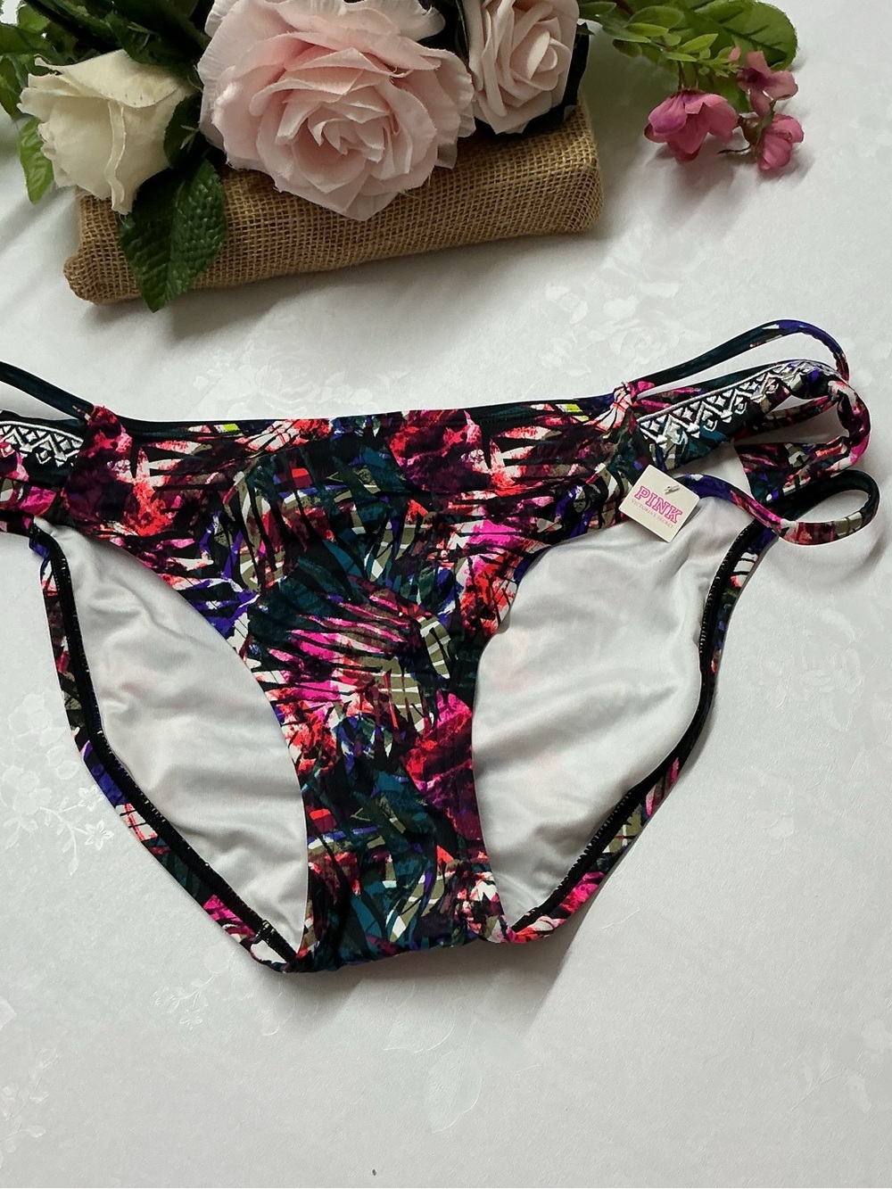 PINK Victoria's Secret Tropical Floral Hipster Bikini Bottom - Pink Multi